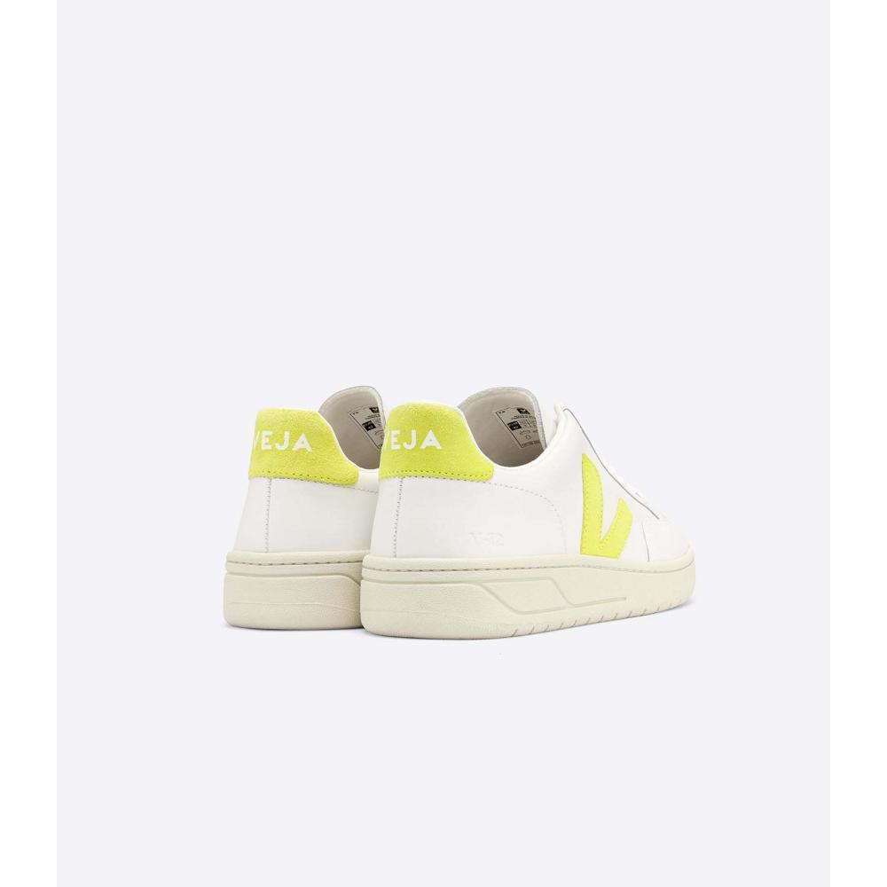 Men's Veja V-12 LEATHER Sneakers White/Green | ZA 344UZG